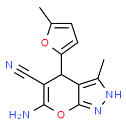 6-amino-3-methyl-4-(5-methylfuran-2-yl)-1,4-dihydropyrano[2,3-c]pyrazole-5-carbonitrile结构式