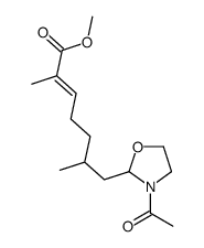 methyl (E)-7-(3-acetyl-1,3-oxazolidin-2-yl)-2,6-dimethylhept-2-enoate结构式