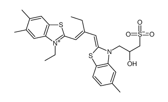 3-ethyl-2-[2-[[3-(2-hydroxy-3-sulphonatopropyl)-5-methyl-3H-benzothiazol-2-ylidene]methyl]but-1-enyl]-5,6-dimethylbenzothiazolium结构式