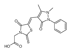 {(5E)-5-[(1,5-Dimethyl-3-oxo-2-phenyl-2,3-dihydro-1H-pyrazol-4-yl )methylene]-4-oxo-2-thioxo-1,3-thiazolidin-3-yl}acetic acid Structure