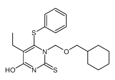 1-(cyclohexylmethoxymethyl)-5-ethyl-6-phenylsulfanyl-2-sulfanylidenepyrimidin-4-one结构式