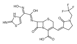 (6R,7R)-7-[[(2Z)-2-(2-amino-1,3-thiazol-4-yl)-2-hydroxyiminoacetyl]amino]-8-oxo-3-[(E)-[2-oxo-1-(2,2,2-trifluoroethyl)pyrrolidin-3-ylidene]methyl]-5-thia-1-azabicyclo[4.2.0]oct-2-ene-2-carboxylic acid Structure