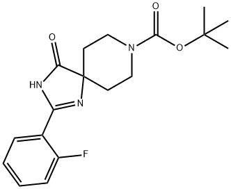 tert-Butyl2-(2-fluorophenyl)-4-oxo-1,3,8-triazaspiro[4.5]dec-1-ene-8-carboxylate结构式