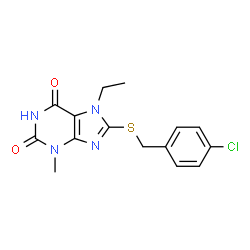8-((4-chlorobenzyl)thio)-7-ethyl-3-methyl-3,7-dihydro-1H-purine-2,6-dione structure