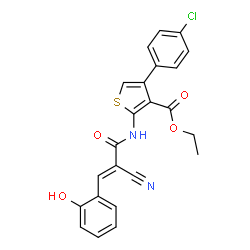 ethyl 4-(4-chlorophenyl)-2-{[(2E)-2-cyano-3-(2-hydroxyphenyl)prop-2-enoyl]amino}thiophene-3-carboxylate结构式