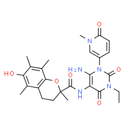 2H-1-Benzopyran-2-carboxamide,N-[6-amino-1-(1,6-dihydro-1-methyl-6-oxo-3-pyridinyl)-3-ethyl-1,2,3,4-tetrahydro-2,4-dioxo-5-pyrimidinyl]-3,4-dihydro-6- Structure