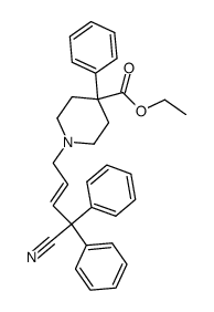 2,2-diphenyl-5-(4-ethoxycarbonyl-4-phenylpiperidino)-3-trans-pentenenitrile Structure