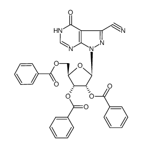 4(5H)-oxo-1-(2,3,5-tri-O-benzoyl-β-D-ribofuranosyl)-pyrazolo(3,4-d)pyrimidine-3-carbonitrile结构式