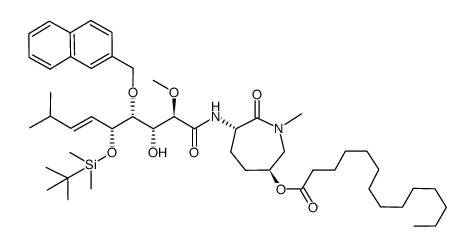 (3S,6S)-6-[((2R,3R,4R,5R,6E)-5-{[(tert-butyl)dimethylsilyl]oxy}-3-hydroxy-2-methoxy-8-methyl-4-[(2-naphthyl)methoxy]non-6-enoyl)amino]-2,3,4,5,6,7-hexahydro-7-oxo-1-methylazepin-3-yl tetradecanoate Structure