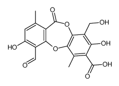 4-Formyl-3,8-dihydroxy-9-(hydroxymethyl)-1,6-dimethyl-11-oxo-11H-dibenzo[b,e][1,4]dioxepin-7-carboxylic acid结构式