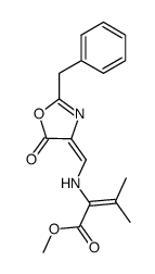 2-{[2-Benzyl-5-oxo-oxazol-(4E)-ylidenemethyl]-amino}-3-methyl-but-2-enoic acid methyl ester Structure