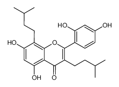2-(2,4-dihydroxy-phenyl)-5,7-dihydroxy-3,8-bis-(3-methyl-butyl)-chromen-4-one结构式