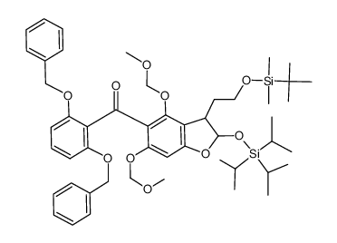 5-keto-[[2',6'-bis(O-benzyl)phenyl]-3-[2-(t-butyldimethylsilyloxy)ethyl]-4,6-bis(O-methoxymethyl)-2,3-dihydrobenzofuran-2-yloxy]triisopropylsilane结构式
