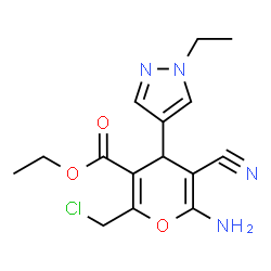 6-AMINO-2-CHLOROMETHYL-5-CYANO-4-(1-ETHYL-1 H-PYRAZOL-4-YL)-4 H-PYRAN-3-CARBOXYLIC ACID ETHYL ESTER结构式
