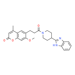 6-{3-[4-(1H-benzimidazol-2-yl)piperidin-1-yl]-3-oxopropyl}-7-methoxy-4-methyl-2H-chromen-2-one structure