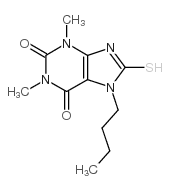 7-丁基-8-疏基-1,3-二甲基-3,7-二氢-嘌呤-2,6-二酮结构式