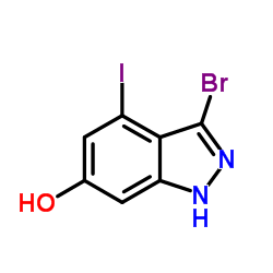 3-Bromo-4-iodo-1H-indazol-6-ol结构式