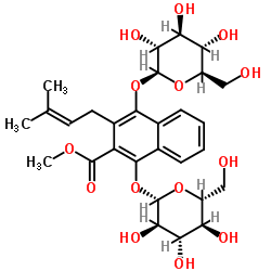 Methyl 1,4-bisglucosyloxy-3-prenyl-2-naphthoate structure