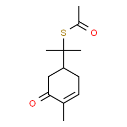 S-[1-methyl-1-(4-methyl-5-oxo-3-cyclohexen-1-yl)ethyl] ethanethioate结构式
