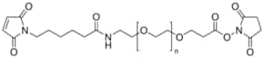 O-[N-(6-马来酰亚胺己酰)氨基乙基]-O′-[3-(N-琥珀酰亚氨氧基)-3-氧代丙基]聚乙二醇 3000结构式