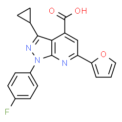 3-Cyclopropyl-1-(4-fluorophenyl)-6-(2-furyl)pyrazolo[3,4-b]pyridine-4-carboxylic acid Structure