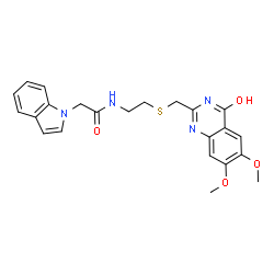 N-(2-{[(4-hydroxy-6,7-dimethoxyquinazolin-2-yl)methyl]sulfanyl}ethyl)-2-(1H-indol-1-yl)acetamide结构式