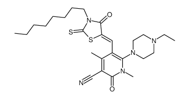 6-(4-ethylpiperazin-1-yl)-1,4-dimethyl-5-[(3-octyl-4-oxo-2-sulfanylidene-1,3-thiazolidin-5-ylidene)methyl]-2-oxopyridine-3-carbonitrile Structure