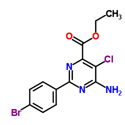 Ethyl 6-amino-2-(4-bromophenyl)-5-chloro-4-pyrimidinecarboxylate结构式