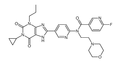 1-Cyclopropyl-3-propyl-8-[6-(N-[6-fluoronicotinoyl]-N-(2-morpholinoethyl)amino)-3-pyridyl]xanthine结构式