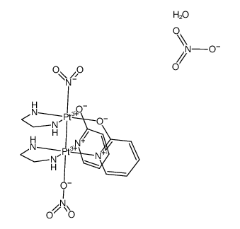 [diplatinum(III)(ethylenediamine)2(α-pyridonate)2(NO2)(NO3)](NO3)2*0.5H2O Structure