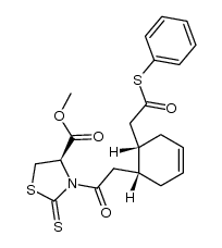 (R)-methyl 3-(2-((1R,6S)-6-(2-oxo-2-(phenylthio)ethyl)cyclohex-3-en-1-yl)acetyl)-2-thioxothiazolidine-4-carboxylate Structure