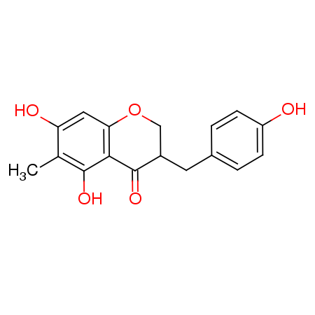 3-(4'-hydroxy-benzyl)-5,7-dihydroxy-6-methyl-chroman-4-one Structure