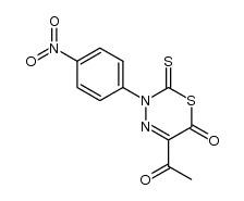 5-acetyl-3-(4-nitrophenyl)-2-thioxo-2H-1,3,4-thiadiazin-6(3H)-one结构式