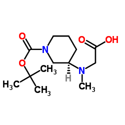N-Methyl-N-[(3R)-1-{[(2-methyl-2-propanyl)oxy]carbonyl}-3-piperidinyl]glycine结构式