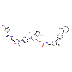 5-Chloro-N-{4-[(5S)-5-({[(5-chloro-2-thienyl)carbonyl]amino}methyl)-2-oxo-1,3-oxazolidin-3-yl]phenyl}-N-(2-{2-oxo-2-[({(5S)-2-oxo-3-[4-(3-oxo-4-morpholinyl)phenyl]-1,3-oxazolidin-5-yl}methyl)amino]ethoxy}ethyl)-2-thiophenecarboxamide结构式