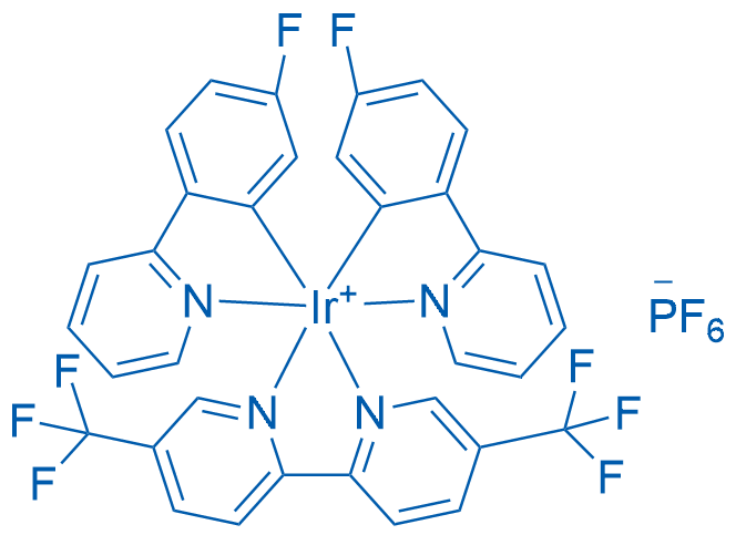 [5,5'-Bis-trifluoromethyl]bis[(4-fluorophenyl)pyridine]iridium(III) hexafluorophosphate structure