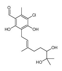 5-chloro-3-(6,7-dihydroxy-3,7-dimethyloct-2-enyl)-2,4-dihydroxy-6-methylbenzaldehyde结构式