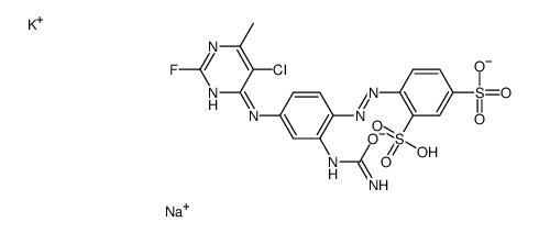 potassium sodium 4-[[2-[(aminocarbonyl)amino]-4-[(5-chloro-2-fluoro-6-methyl-4-pyrimidyl)amino]phenyl]azo]benzene-1,3-disulphonate Structure