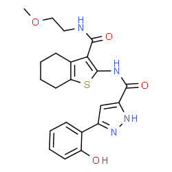 3-(2-hydroxyphenyl)-N-(3-{[(2-methoxyethyl)amino]carbonyl}-4,5,6,7-tetrahydro-1-benzothien-2-yl)-1H-pyrazole-5-carboxamide结构式