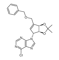(-)-9-((1R,4R,5S)-3-((benzyloxy)methyl)-4,5-O-isopropylidene-2-cyclopenten-1-yl)-6-chloropurine结构式