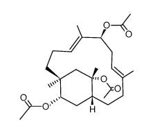 (1S,4E,6S,8E,12R,13S,15S)-1,5,9,13-Tetramethylbicyclo[10.2.2]hexadeca-4,8-diene-6,13,15-triol triacetate结构式