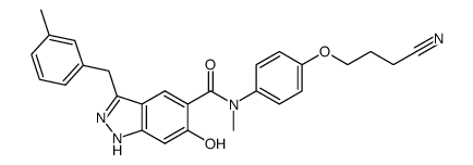 5-{N-[4-(3-cyanopropoxy)phenyl]-N-methylaminocarbonyl}-3-(3-methylbenzyl)-6-hydroxy-1H-indazole Structure
