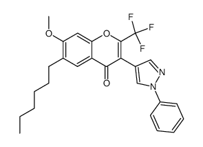 6-hexyl-7-methoxy-3-(1-phenyl-1H-pyrazol-4-yl)-2-trifluoromethyl-chromen-4-one结构式