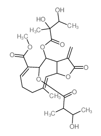 Cyclodeca[b]furan-6-carboxylicacid,4-(2,3-dihydroxy-2-methyl-1-oxobutoxy)-2,3,3a,4,5,8,9,11a-octahydro-5-(3-hydroxy-2-methyl-1-oxobutoxy)-10-methyl-3-methylene-2-oxo-,methyl ester (9CI)结构式