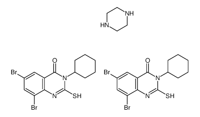 6,8-dibromo-3-cyclohexyl-2-sulfanylidene-1H-quinazolin-4-one,piperazine Structure