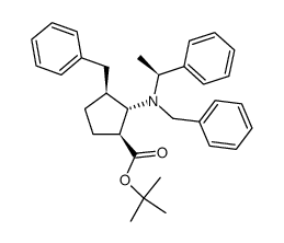 tert-butyl (1S,2S,3S,αS)-3-benzyl-2-(N-benzyl-N-α-methylbenzylamino)-cyclopentane-1-carboxylate Structure