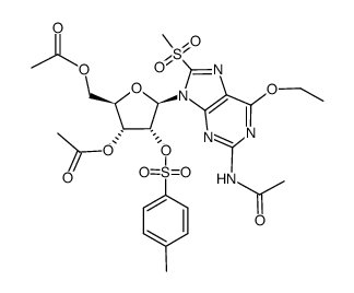 2-acetamido-6-ethoxy-8-methanesulfonyl-9-(3,5-di-O-acetyl-2-O-tosyl-1-β-D-ribofuranosyl)-9H-purine结构式