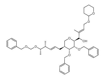 (1S,E)-1-((2S,3R,4R,5S)-3,4-bis(benzyloxy)-5-((4R,5S,E)-5-((benzyloxy)methoxy)-4-methylhex-2-en-1-yl)tetrahydro-2H-pyran-2-yl)-2-methyl-4-((tetrahydro-2H-pyran-2-yl)oxy)but-2-en-1-ol结构式