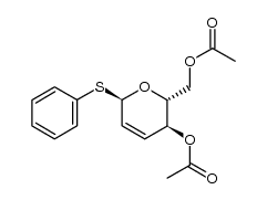 phenyl 4,6-di-O-acetyl-2,3-dideoxy-erythro-hex-2-eno-1-thio-α-D-pyranoside结构式