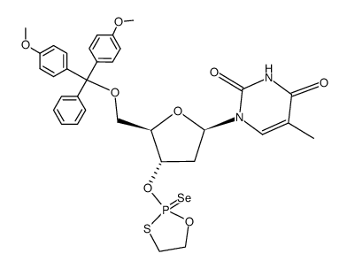 5'-O-(4,4'-dimethoxytrityl)-thymidine-3'-O-(2-seleno-1,3,2-oxathiaphospholane) Structure